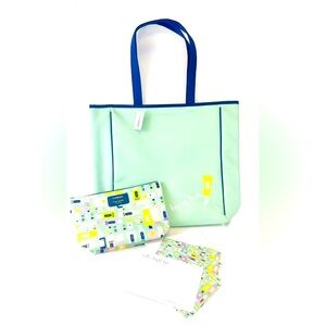 Clinique x Kate Spade Set of Handbags Tote Large Bag Makeup Bag W/Notecards NWT
